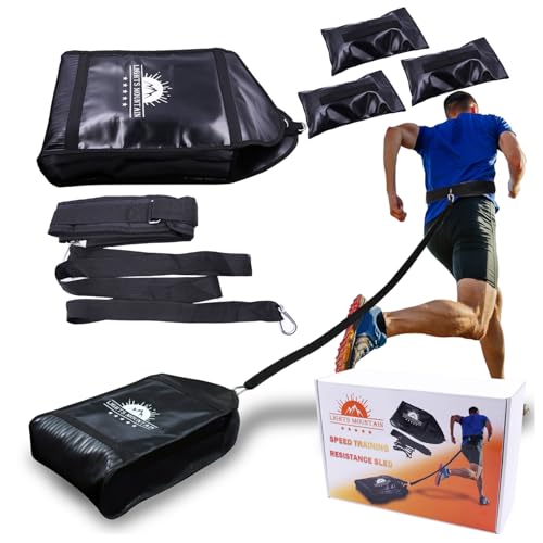 Lights Mountain Variabler Gewichtswiderstand Schlittentrainer mit Geschirr, Speed Training Equipment für Sprint-, Fußball- & Agility-Workouts - Inklusive 3 Sandsäcken (kein Sand)