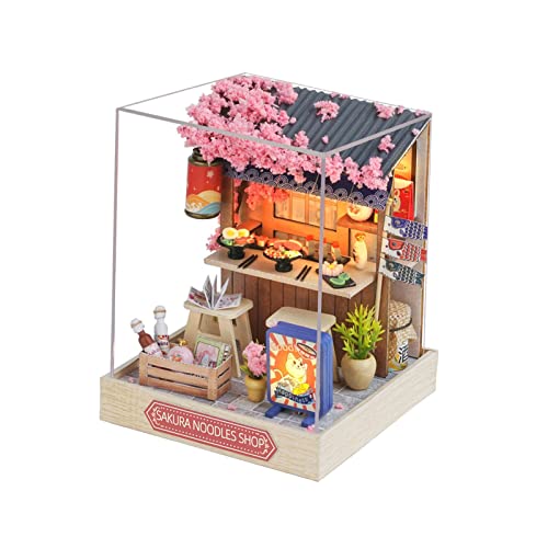 perfk Puppenhaus-Miniatur-DIY-Kits, Mini-Hausmodell mit Licht, Heimdekoration, kleine Bausätze, Holzpuppenhaus-Modell, Puzzles für Freunde, Sakura Nudelhaus