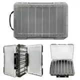 Jemey Köderbox Angeln, 27 x 18 x 5 cm Doppelseitig Köderbox Angeln mit Tragegriff, 14 Fächer Hardbait Box Tackle Box für Hardbaits Wobbler Gummiköder Angel Zubehö