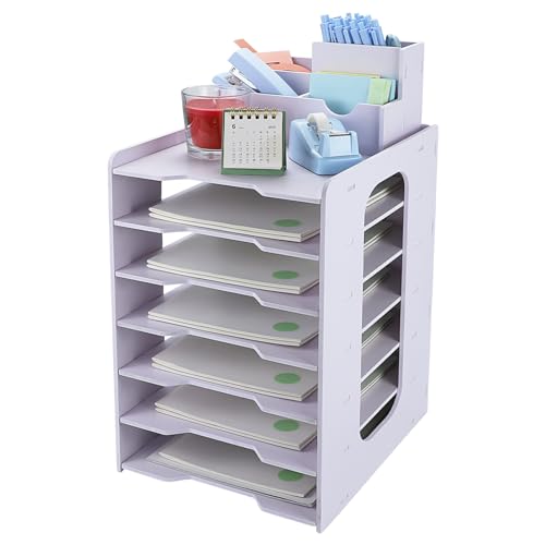 IOUGDSEC Schreibtisch-Organizer mit 7 Ablagefächer, Dokumentenhalter mit Stifthalter, A4-Format, Briefablage, Dokumenten Briefablage mit Schublade für Büro, Schule, Zuhause