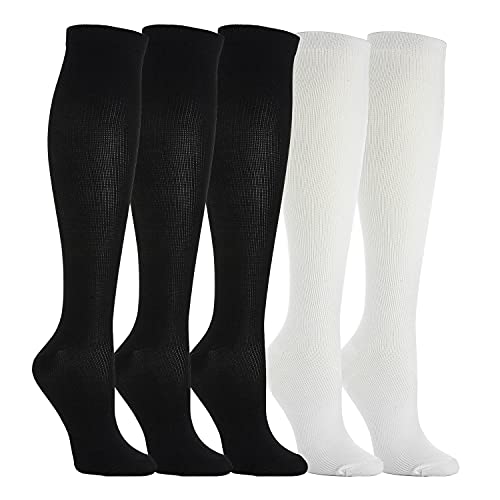 5 Paar Kompressionsstrümpfe Kniestrümpfe Stützstrümpfe Laufsocken für Damen & Herren, Sport, Laufen, Flug, Reisen, Schwangerschaft, Medizinische Kompressionssocken (3x Schwarz + 2x Weiß, l)