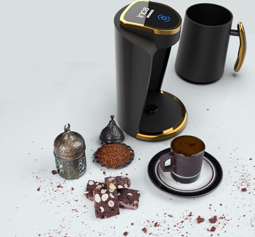 İnca Türkische Kafeemaschine IKM-01 TÜRKISCHERKAFFEE WONDER SERIE,Türkischer Kaffeekocher mit Messlöffel für 4 Tassen(Fincan) gleichzeitg,Starke leistung im eleganten Schwarz-Rosegold Design