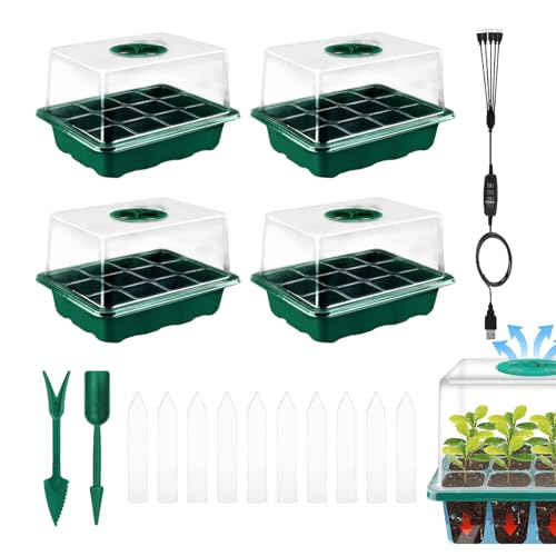 Starterschale mit wachsen leichten Sämlingsschalen mit Kuppel-12 Cell Starter Tabletts mit erhöhten Deckeln,Ausbreitungsbox Einstellbarer Helligkeit Timing -Controller, zum Anbau von Keimung, Garten