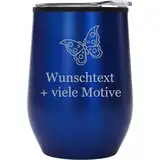 Trinkbecher mit Deckel - personalisierter Becher Bowl Blau 350 ml mit Gravur, Name, Spruch, Motiv - lustiges Wein Bier Trink Geschenk