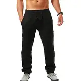 Herren Leinenhose Lang Leicht Sommerhose Einfarbiges Loose Fit Bequeme Freizeithose mit Kordelzug für Urlaub Strand Alltag