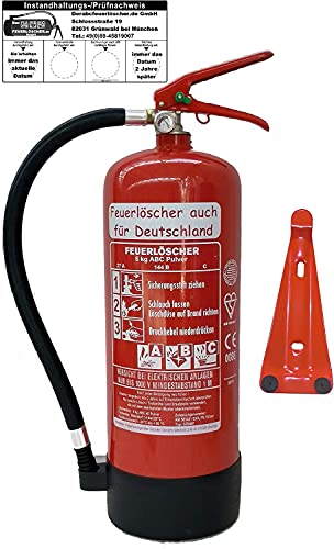 Brandengel® Feuerlöscher 6kg ABC Pulver mit Manometr EN 3, Wandhalter, Messingarmatur Sicherheitsventil, Kunststoffstandfuß, Pulverlöscher (Mit Prüfnachweis u. Jahresmarke) Gewerbe, Industrie, Büro