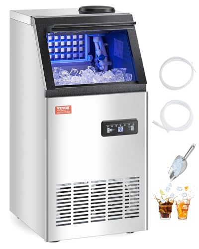 VEVOR kommerzielle Eismaschine (49,9 kg/Tag) Eisbereiter mit 12,7 kg Speicherkapazität, 36 Eiswürfel in 15 Minuten, mit LED-Digitalanzeige & 2 Möglichkeiten zur Wasserzugabe, für Bar Büro Restaurant