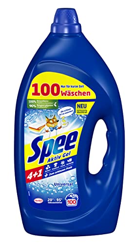 Spee Aktiv Gel Universal 4 + 1 Waschmittel (100 Waschladungen), Flüssigwaschmittel mit 4 + 1 Formel vereint Reinheit, Strahlkraft, Frische & Nachhaltigkeit, 20° - 95° C