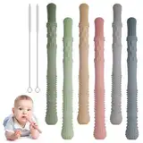 ORAGKE Beißröhrchen Zahnungshilfe Baby, 6 Stück Beißring Silikon BPA-frei, Beißspielzeug, Beißstab, Beißstange mit 2 Reinigungsbürsten, Zahnen Hilfe Greifling Baby Spielzeug 6 monate