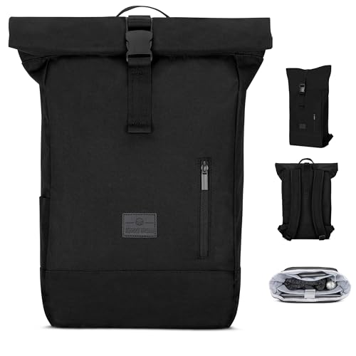 Johnny Urban Rucksack Damen & Herren Schwarz - Robin Medium - Rolltop Mit Laptopfach für Uni Business Fahrrad - 15L - Nachhaltig - Wasserabweisend