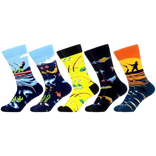 WeciBor Herren Lustige Bunte Socken, 5 Paar Mehrfarbig Angeln, Größe 43-46