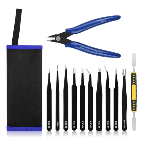 Ainiv Pinzette Sets, 12 Stück Präzisions Antistatisch Edelstahl Pinzette Werkzeug, für Computer Elektronische Reparaturen Schmuck Präzisionsarbeit Laborarbeit Schönheit und Haarentfernung