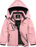 GEMYSE Mädchen Wasserdichte Skijacke Winddichte Fleece Outdoor Winterjacke Regenjacke mit Kapuze (Rosa,152-158)