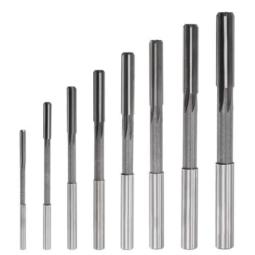 8 Stücke Reibahlen Set, Schnellarbeitsstahl Reibahlen, 3/4/5/6/7/8/9/10mm Reibahlen, für Verbesserte Bohrgenauigkeit, für Bohrungen, Einbaubohrer, Fräsmaschinen, etc (Silber)