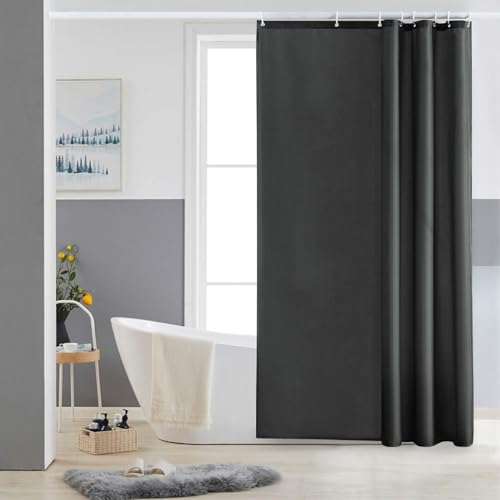 Furlinic Duschvorhang Textil Anti-schimmel Wasserdicht Waschbar Badvorhang aus Polyester Stoff Dunkelgrau 120x200cm mit 8 Duschvorhangringen.