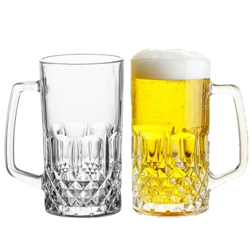 KPYZLBD Biergläser 0,5 Liter, Bierkrug mit Henkel 2er Set, Glas Maßkrug für Partys, Bars, Restaurants, Bierfeste, Bierglas Spülmaschinenfest