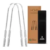 HOKIN Zungenschaber für Erwachsene Zungenreiniger Edelstahl Mundgeruch Bekämpfen 100% Metall Tongue Scraper Cleaner Männer und Frauen Zungenbürste Mundhygiene Produkt (2Pcs Mundpflege Pack)