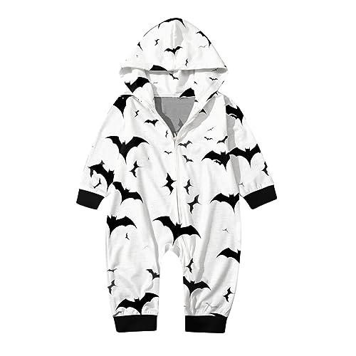 WKAYsIV Halloween Winter Pyjama Damen Warm mit Reißverschluss, lustiger Aufdruck, Kapuzenpullover, passendes Familienoutfit Damen Pyjama Lang Flanell(z-Weiß,0-3 Monate)