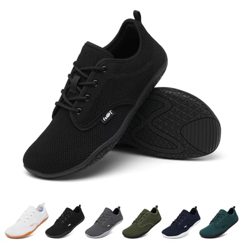 Geweo Barfußschuhe Herren Barfuss Schuhe Damen Barfuß Sneaker Barefoot Shoes Fitnessschuhe Laufschuhe Walkingschuhe Turnschuhe Minimalistische Straßenlaufschuhe Weich Leicht Bequeme, Schwarz 41 EU