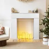 Teahutty Geheimfach Kaminkonsole mit Stauraum, lackierter dreitüriger Kaminschrank 107x100 cm, Holz Kamin Deko Kaminrahmen mit Regal, Weiß, für Wohnzimmer Schlafzimmer