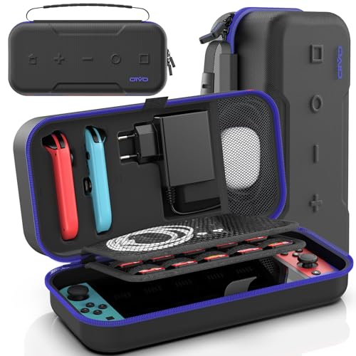 OIVO Switch Tasche kompatibel mit Nintendo Switch/OLED-Modell, Große Switch Tragetasche für Joycon und EU Netzteil, Harte Switch OLED Hülle mit Aufbewahrung für 20 Switch Spiele & Switch Zubehör, Blau
