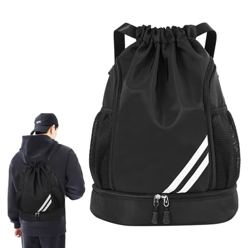 MJFENDAI Turnbeutel Sportbeutel mit Kordelzug, Verstellbar Tunnelzug Rucksack, Sporttasche Kinder mit Ballfach Bodenfach Wasserdicht Rucksack für Erwachsener Jugend, Sport und Reisen