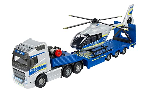 Majorette - Volvo Polizei-Transporter FH-16 (35 cm) – LKW mit Auflieger und Airbus Hubschrauber (25,5 Licht & Sound vielen Funktionen - Spielzeug-Set für Kinder ab 3 Jahren, 213716000, Einheitsgröße