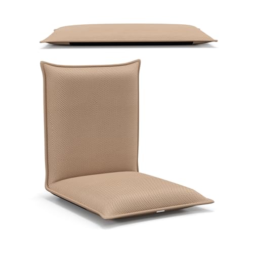 HOMASIS Klappbarer Bodenstuhl mit 6-stufiger Rückenlehne, umwandelbares Stehsofa mit Netzoberfläche, gepolsterter Sessel für Wohnzimmer, Schlafzimmer, Lesen, 98 x 44 x 7 cm (Beige)