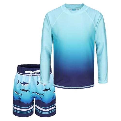 UV Badeset Jungen Schwimmshirt Jungen Zweiteilig Langarm Badeshirt Kinder Boardshorts Jungen Badeanzug Set 104 110/4-5 Jahre