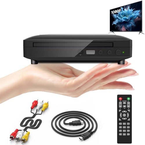 Mini DVD Player Tragbar, DVD Player Für Fernseher DVD Player HDMI Mit HDMI/RCA Kabel Enthalten, HD 1080P DVD Player CD Player Für TV, Alle Region, Breakpoint Speicher, Eingebaute Pal/Ntsc, USB 2.0