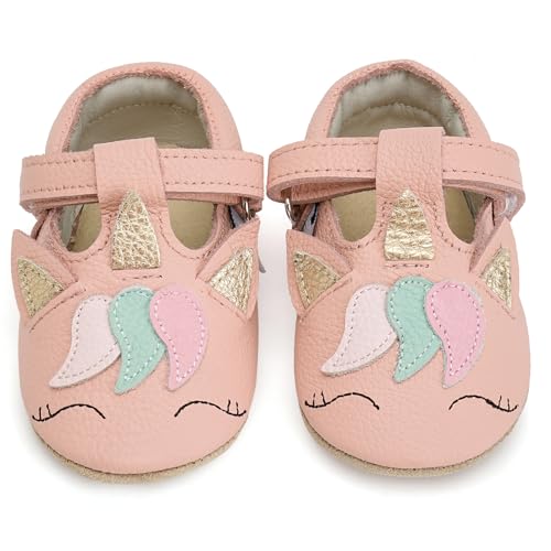 IceUnicorn Krabbelschuhe Baby Sommer Lauflernschuhe Baby Weicher Leder Sommer Baby Sandalen Lederschuhe Baby Wildledersohlen Babyschuhe(Einhorn Pink, 12-18 Monate)