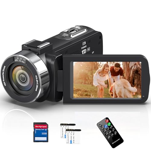 Videokamera 4K 48MP Camcorder mit IR Nachtsicht, 18-Facher Digitalzoom 30FPS Video Kamera Recorder, 3.0-Zoll-LCD Touchscreen Webcam Vlog Kamera für YouTube mit Fernbedienung, SD-Karte und 2 Akkus