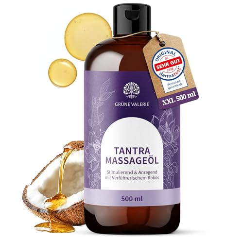 GRÜNE VALERIE® XXL 500 ML Tantra - Massageöl - mit fruchtigem Kokos - |[DERMATEST: EXELLENT] - Relax! | Qualitäts Öl aus Italien