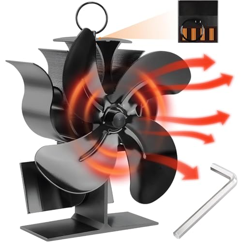 BITOYO Kaminventilator ohne Strom, Ofenventilator mit 4 Blättern für Kaminofen, Leiser Betrieb Holzofen Ventilator, Umweltfreundlich Wärmebetriebener Ventilator für Holz/Holzbrenner/Kamin
