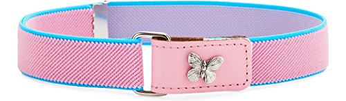 Ladeheid Mädchen Gürtel Elastik-Gürtel 1-6 Jahre 34-65 cm P15G (Rosa/Blau/Schmetterling)