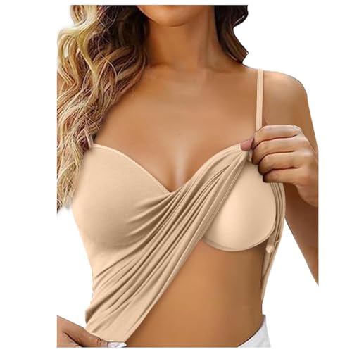 Generisch Top mit Integriertem BH Damen Baumwolle Unterhemden & BH-Hemden Ohne Bügel Spaghetti Tank Tops Mit Cups Einfarbige Bequeme Baumwolle Built In Bra BH Hemd Frauen Camisole