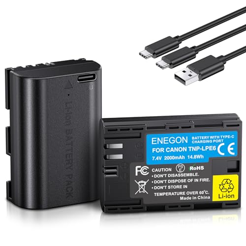 ENEGON LP-E6/LP-E6N USB-C Direktladefähige Ersatzakkus 2000mAh (Doppelpack) für Canon LP-E6 Akuu,kompatibel mit Canon Eos 5D/ 5D Mark III/5D Mark IV, Canon Eos 6D/6d Mark II, Canon Eos 60D/70D/80D/90D