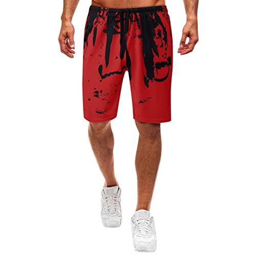 Lässige Sommershorts für Männer, bedruckt, weiche Shorts, elastische, mittlere Taille, Kordelzug, lässige Sportshorts mit Tasche Blaue Shorts Herren Radhose Herren Kurze Hosen Herren Sport (Red, XL)