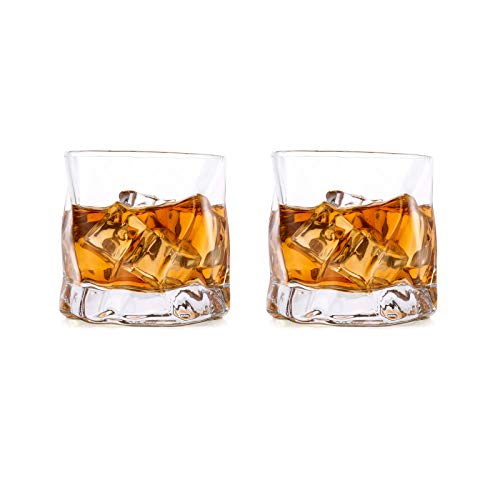 Unregelmäßige Whiskygläser Set Mit 2 Gekippten Falten Scotch Glass 250Ml Modischer Whiskybecher Für Papa, Ehemann, Freunde, Glaswaren Für Bourbon/Rum/Barbecher