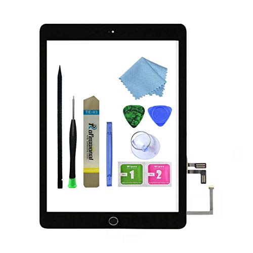 Zentop Touchscreen-Digitizer für schwarzes iPad 5 2017 9,7 Zoll (A1822, A1823), Teil mit Home-Taste, Kamera-Halterung, vorinstallierter Klebstoff, Werkzeug-Set