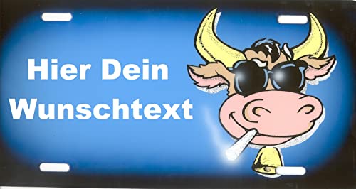 Schild witzige Kuh mit Namen oder Text selbst gestalten, personalisieren und konfigurieren, hochwertiges Aluminium-Schild, lustiges Funschild rauchende Kuh, jetzt hier online bestellen und kaufen
