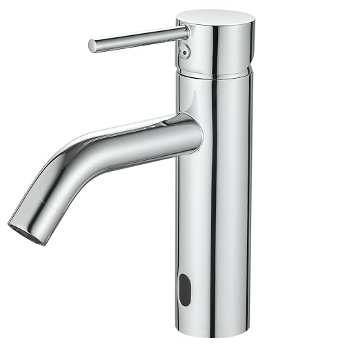 GERUIKE Wasserhahn Bad mit Sensor Badarmatur Infrarot Armaturen Automatisch Mischbatterie Waschbecken Waschtischarmatur Chrom Silber
