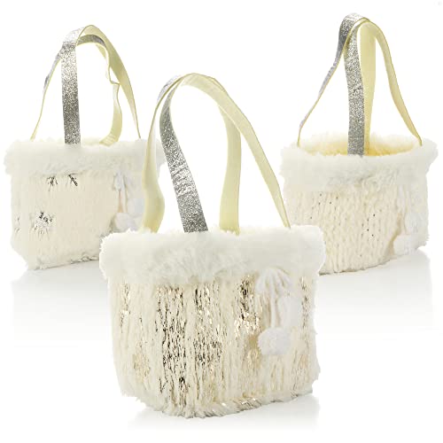 COM-FOUR® 3x Weihnachtskorb - Plüsch-Geschenkkorb in weihnachtlichem Design - X-Mas Henkeltasche - Geschenktasche für Weihnachten