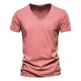 Herren Sommerhemd Baumwolle Leinen Kurzarm Hemd Herren Henley-Kragen Lässiges Regular Fit Shirts Tshirt Basic Herren Tshirt Herren Weiss Tiefer V Ausschnitt WeißE T-Shirts Herren V-Ausschnitt