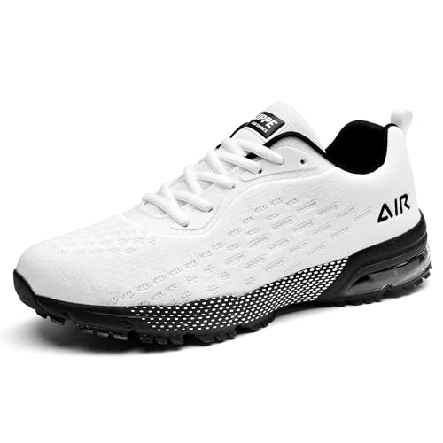 GOOBON Sportschuhe Herren Air Schuhe Laufschuhe Running Walking Sneakers Leichte Dämpfung Turnschuhe Weiß 42 EU