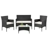 Juskys Polyrattan Sitzgruppe Fort Myers 4 Personen mit 2er Sofa, 2 Stühle, Tisch & Sitzkissen wetterfest schwarz/Creme Balkonmöbel Gartenmöbel Set