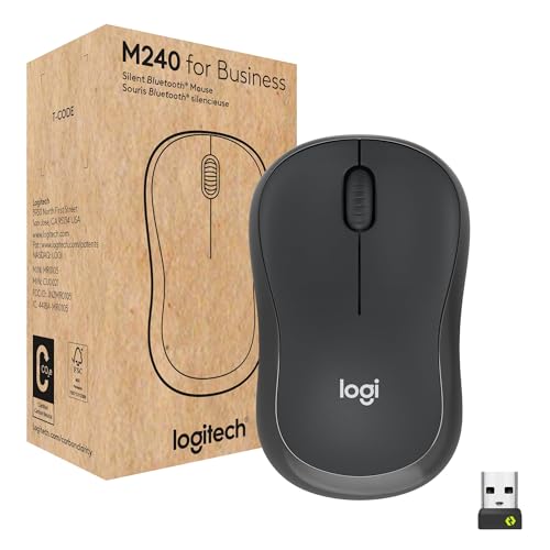 Logitech M240 for Business geräuscharme kabellose Maus, sicherer Logi Bolt USB-Empfänger, Bluetooth, weltweit Zertifiziert für Windows, Mac, Chrome, Linux, iPadOS, Android – Grafit