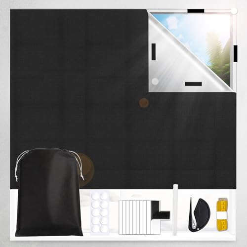 Fenster Verdunkelung 200x145cm 100% Verdunkelungsrollo Fenster ohne Bohren verdunkelung Sonnenschutzvorhänge mit Wärmedämmschicht für Jede Fensterform, Tragbare Verdunkelung für Zuhause, Reisen, Büro