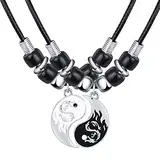 Feilok 2 Stück Herren Halskette aus Edelstahl Halsband Kette mit Tai Chi Drachen Anhänger Geschenk für für Paar Herren