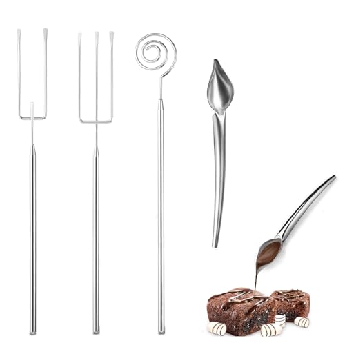 3 Stück Pralinengabel mit Bleistiftlöffel, Schokoladentauchgabel-Set Edelstahl Pralinen Besteck Schokolade Gabel Set DIY Pralinen Besteck Pralinengabel mit Gitter für Handgemachte Pralinen Trüffe